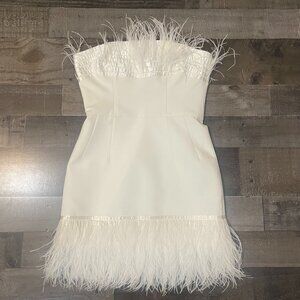 Bronx and Banco Women's Strapless Feathered Mini Dress Lola Blanc sz S 4
